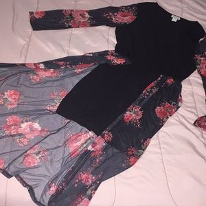 Long sleeved black red flower dress